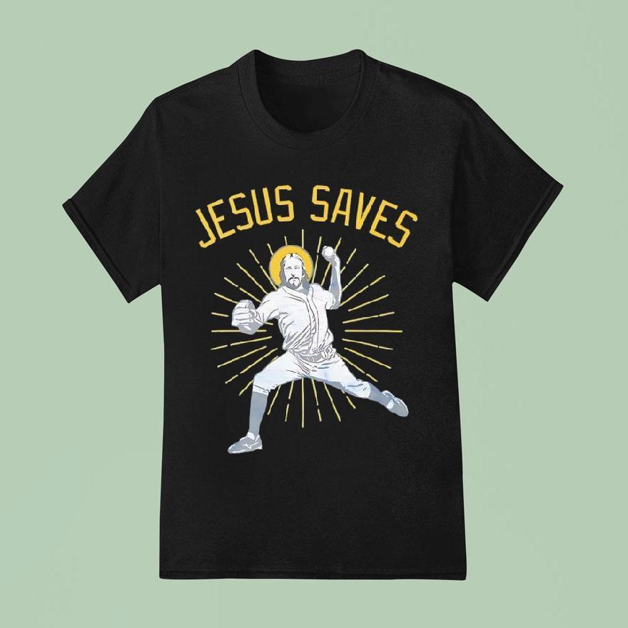 Jesus Saves Baseball Player Graphic Shirt