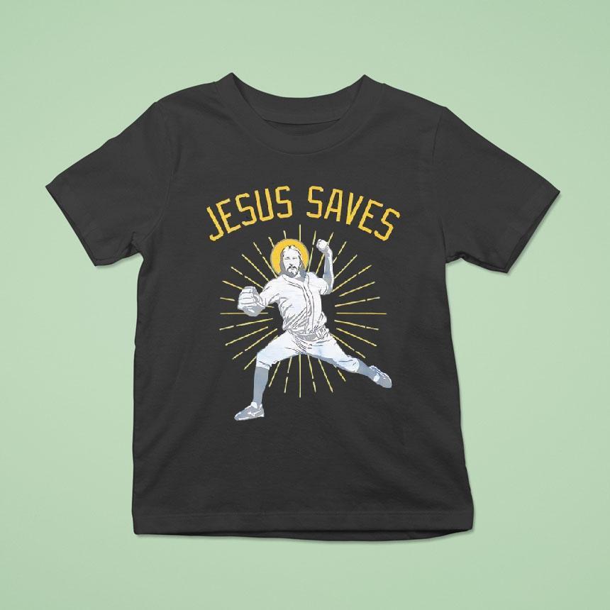 Jesus Saves Baseball Player Graphic Shirt