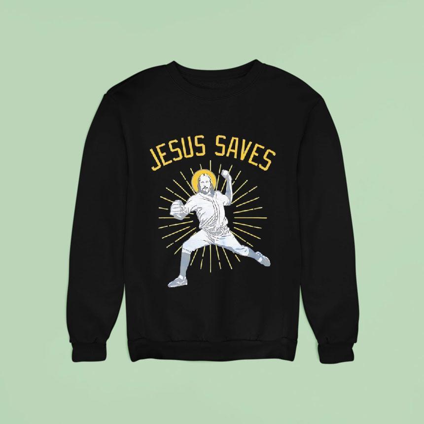 Jesus Saves Baseball Player Graphic Shirt Jesus Saves Baseball Player Graphic Shirt