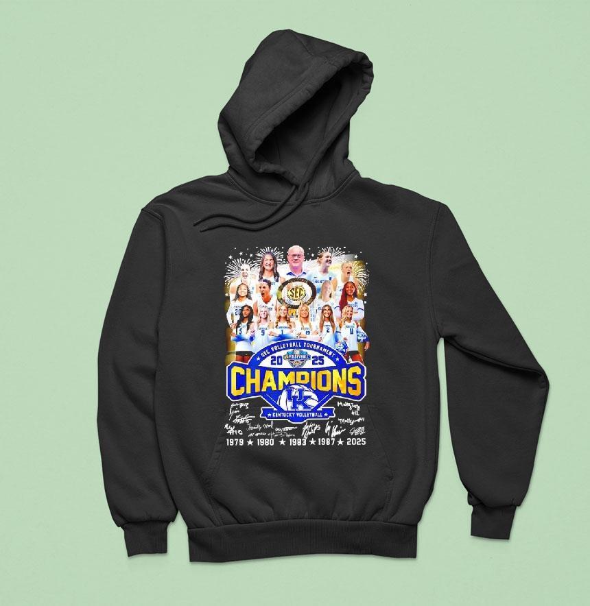 Kentucky Sec Volleyball Tournament 2025 Champions Signatures Shirt Kentucky Sec Volleyball Tournament 2025 Champions Signatures Shirt