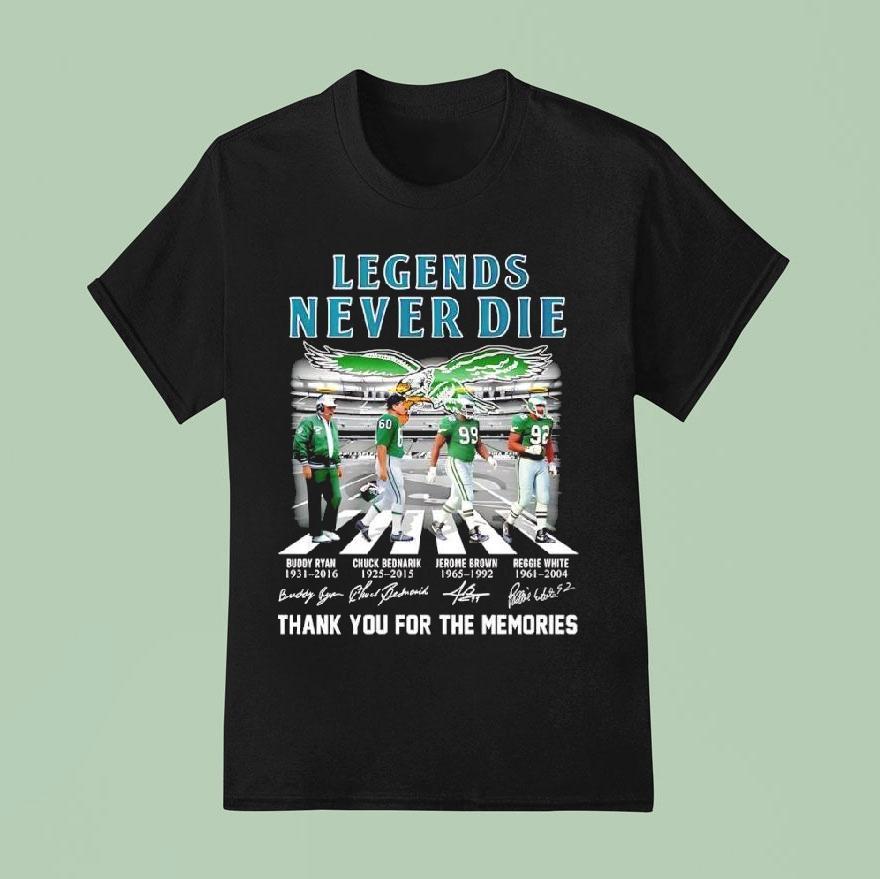 Legends Never Die Philadelphia Eagles Walking Abbey Road Signaturs Shirt