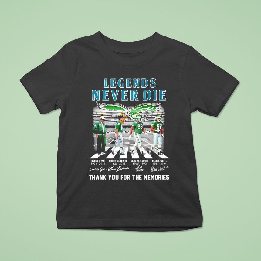 Legends Never Die Philadelphia Eagles Walking Abbey Road Signaturs Shirt
