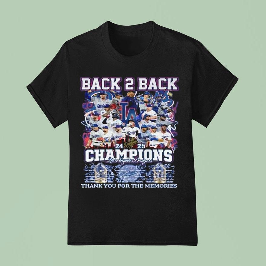 Los Angeles Dodgers 2025 World Series Champs Back 2 Back Thank You For The Memories Signatures Shirt