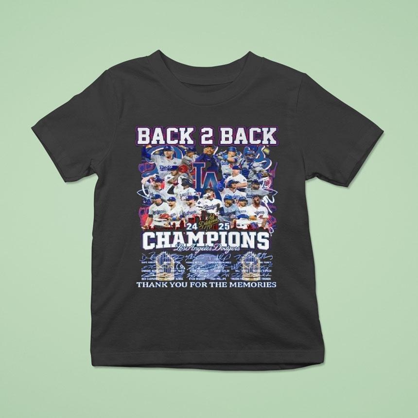 Los Angeles Dodgers 2025 World Series Champs Back 2 Back Thank You For The Memories Signatures Shirt