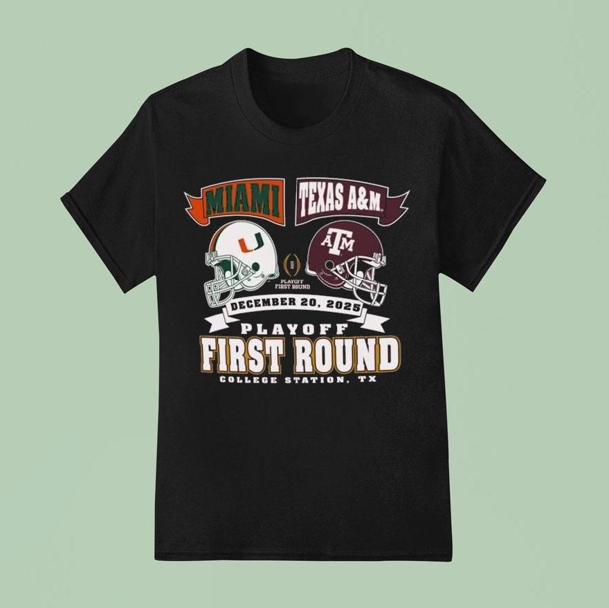 Miami Vs Texas Am Cfp Round 1 Head-2-head Helmet Dec 20 2025 Shirt
