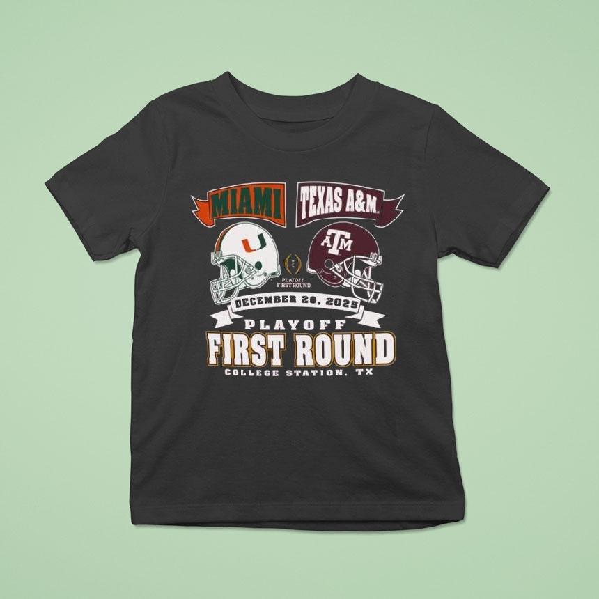 Miami Vs Texas Am Cfp Round 1 Head-2-head Helmet Dec 20 2025 Shirt
