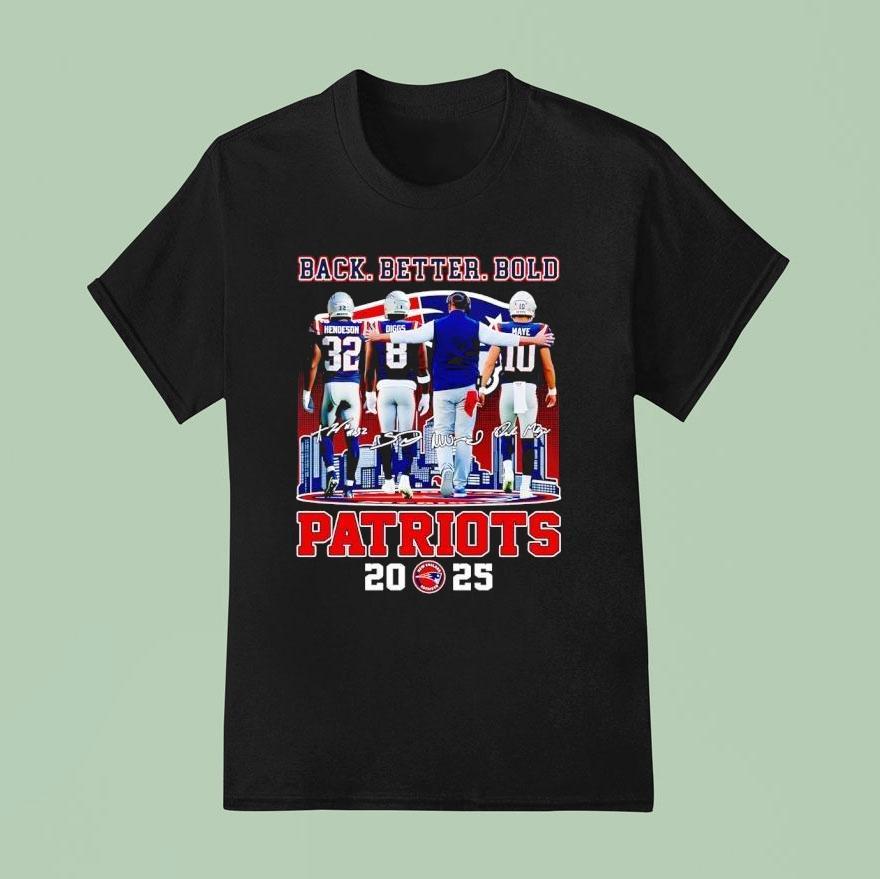 New England Patriots Back Better Bold City Skyline 2025 Signatures Shirt