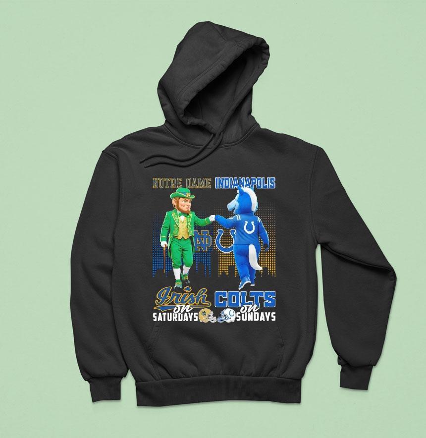 Notre Dame Irish On Saturdays X Indianapolis Colts On Sundays Mascot Shirt Notre Dame Irish On Saturdays X Indianapolis Colts On Sundays Mascot Shirt