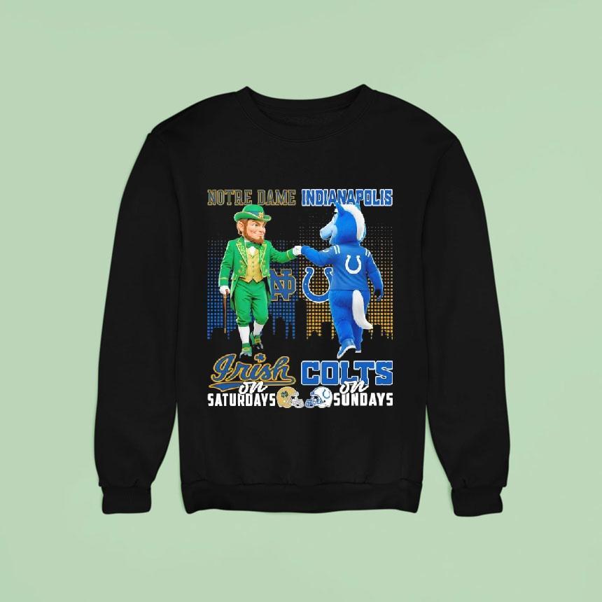 Notre Dame Irish On Saturdays X Indianapolis Colts On Sundays Mascot Shirt Notre Dame Irish On Saturdays X Indianapolis Colts On Sundays Mascot Shirt