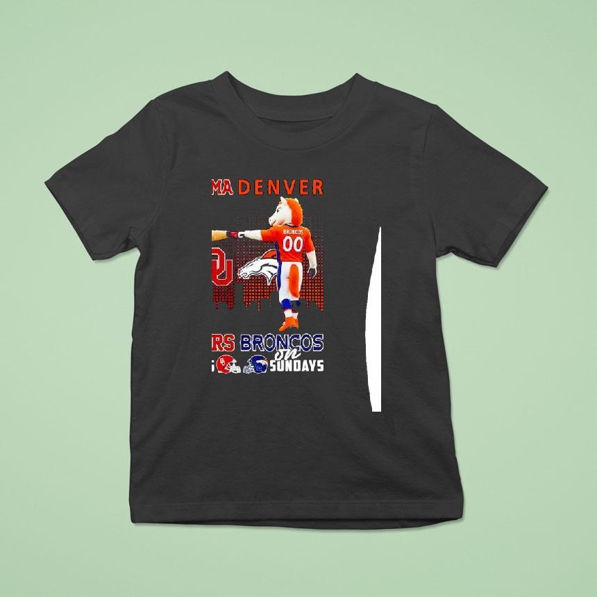 Oklahoma Sooners On Saturdays And Denver Broncos On Sunday Mascot With City Skyline Shirt