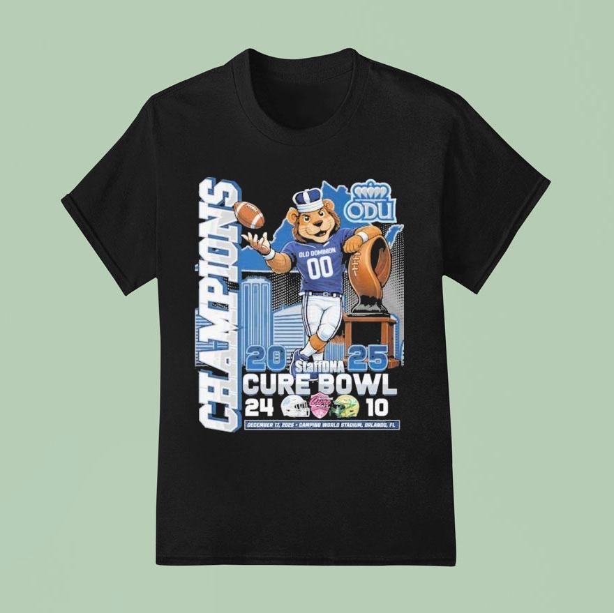 Old Dominion Monarchs Staffdna 2025 Cure Bowl Champions Mascot Shirt