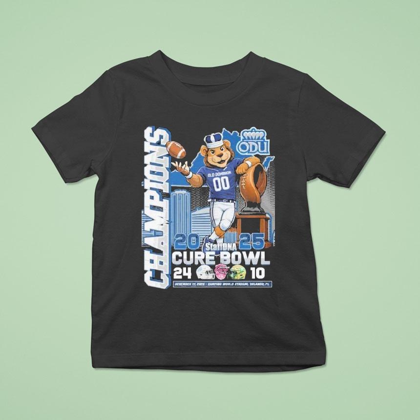 Old Dominion Monarchs Staffdna 2025 Cure Bowl Champions Mascot Shirt