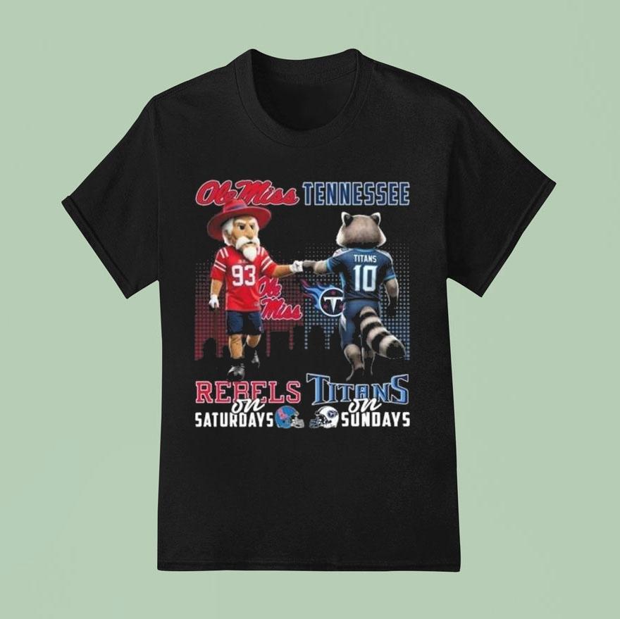 Ole Miss Rebels On Saturdays X Tennessee Titan On Sundays Mascot 2025 Shirt