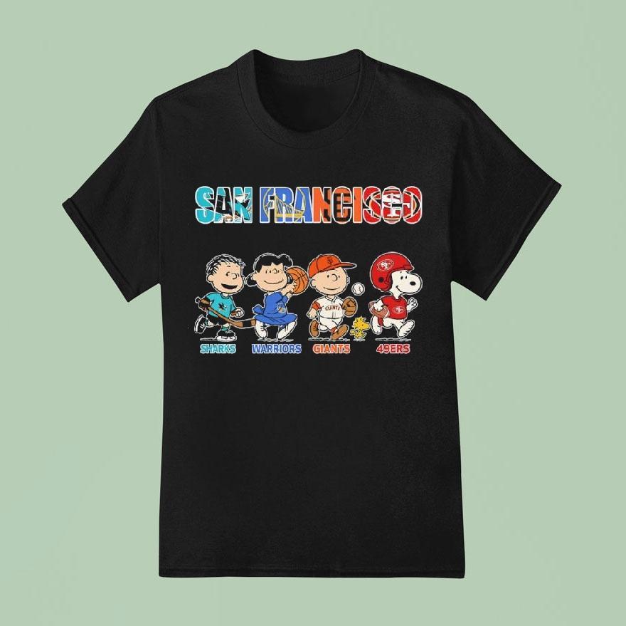 Peanuts Characters San Francisco Sports Sharks X Warriors X Giants X 49ers Shirt
