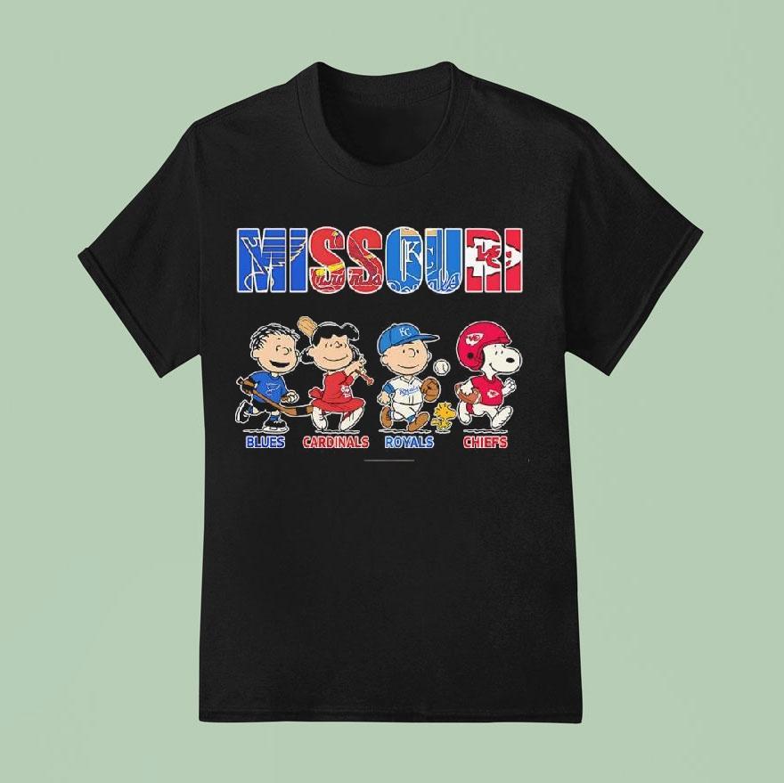 Peanuts Characters X Blues Cardinals Royals And Chiefs Missouri Sports Teams Shirt