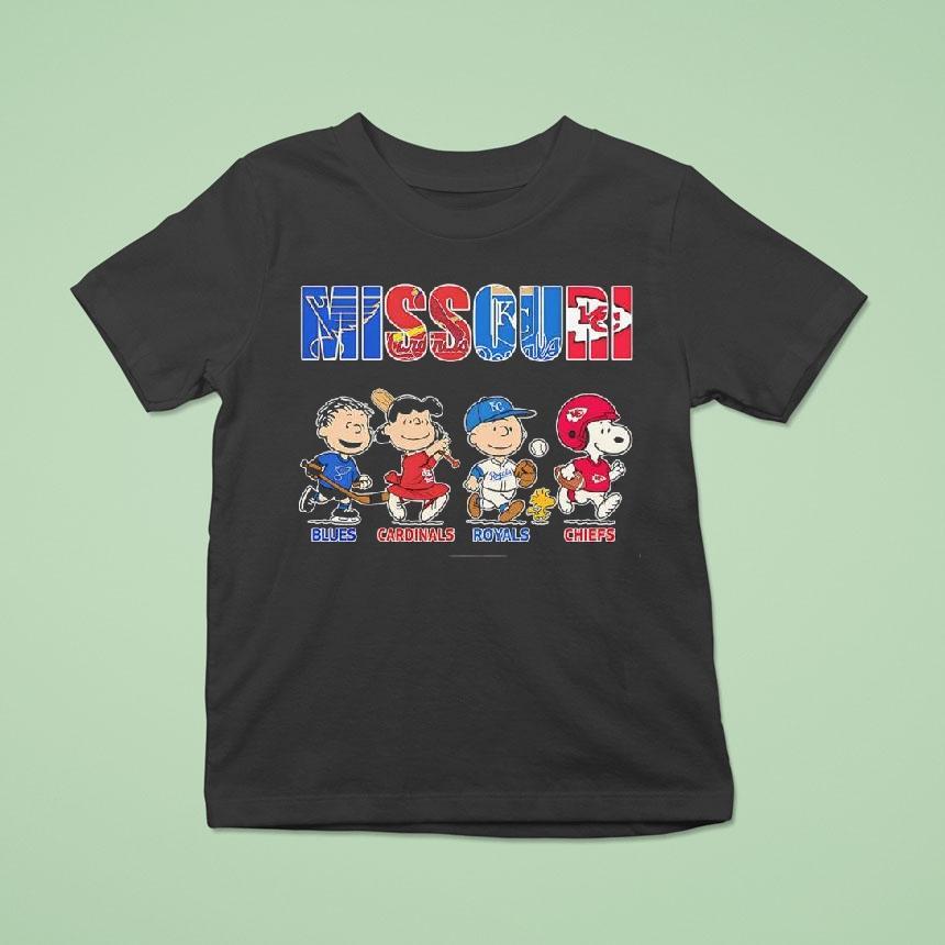 Peanuts Characters X Blues Cardinals Royals And Chiefs Missouri Sports Teams Shirt