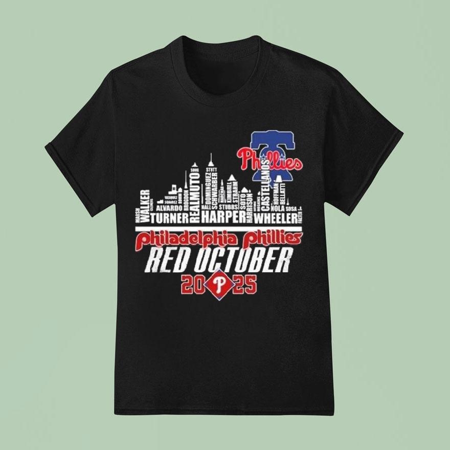 Philadelphia Phillies Red October 2025 Skyline Names Shirt