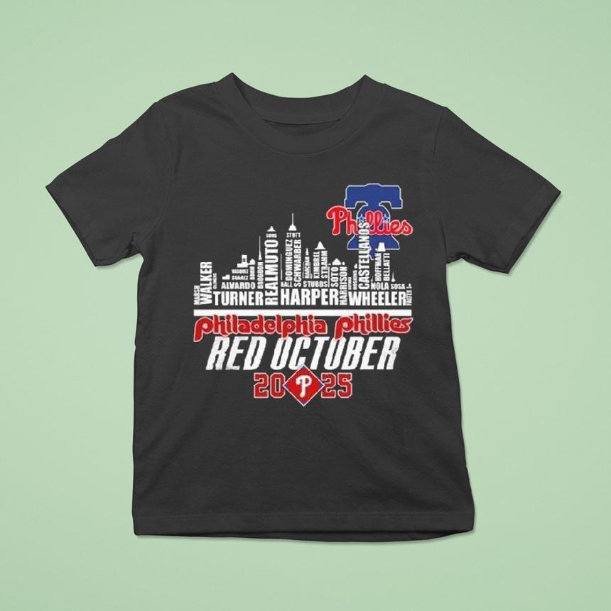 Philadelphia Phillies Red October 2025 Skyline Names Shirt