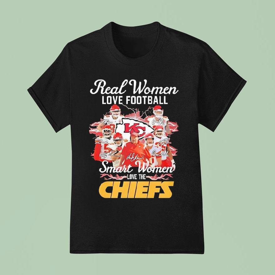 Real Women Love Football Smart Women Love The Kansas City Chiefs Signatures Team Logo Shirt