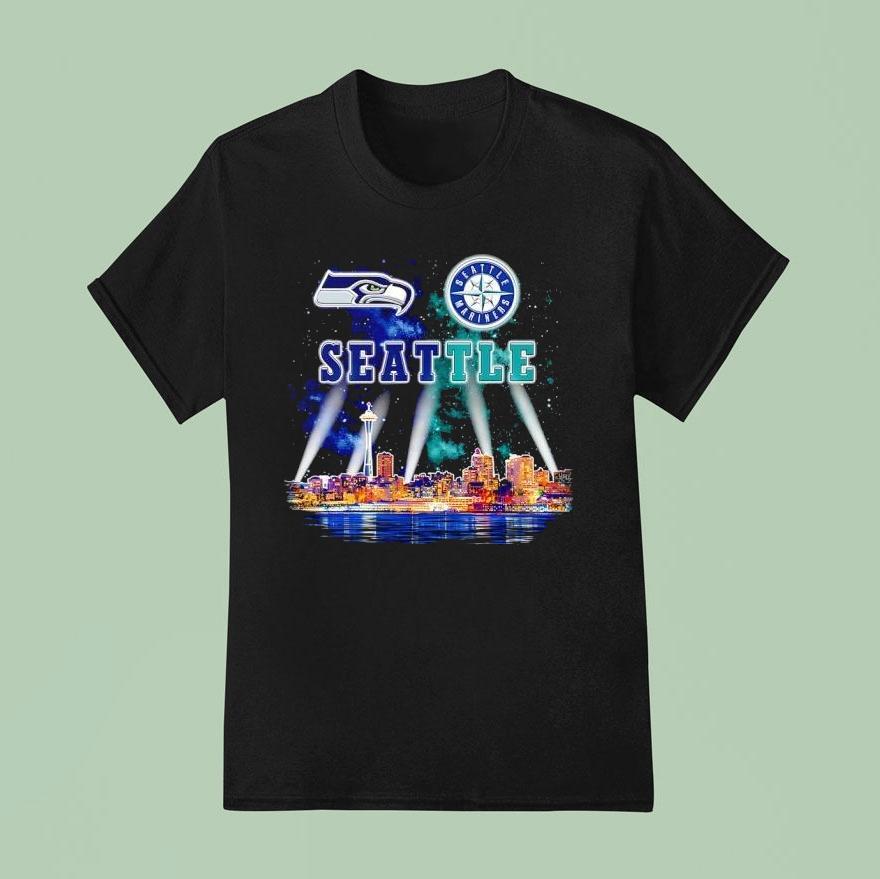 Seattle Seahawks And Seattle Mariners Logo Space Needle Town Shirt