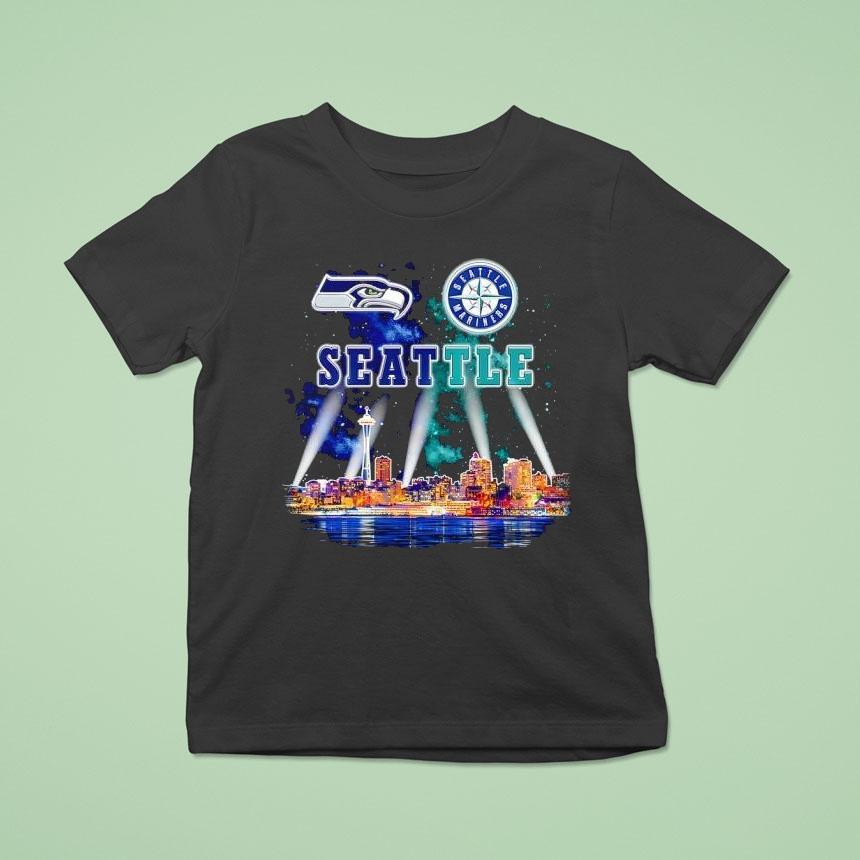 Seattle Seahawks And Seattle Mariners Logo Space Needle Town Shirt