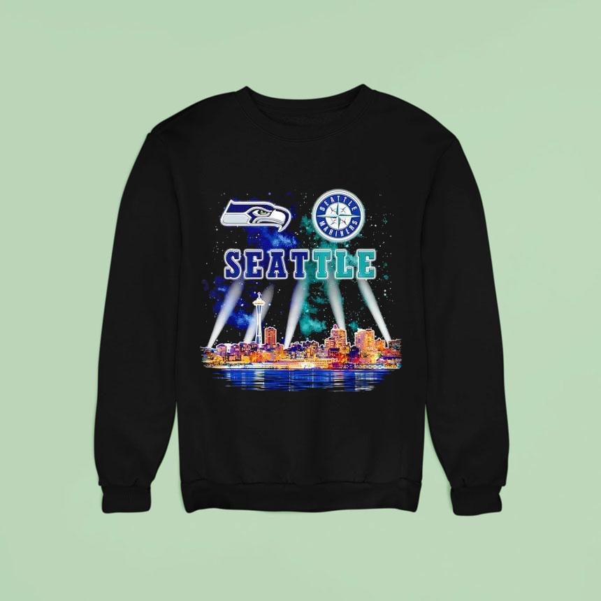Seattle Seahawks And Seattle Mariners Logo Space Needle Town Shirt Seattle Seahawks And Seattle Mariners Logo Space Needle Town Shirt