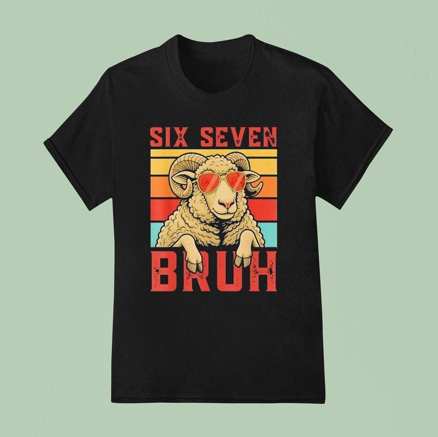 Six Seven Sheep Wearing Sunglasses 6 7 Meme Retro Shirt