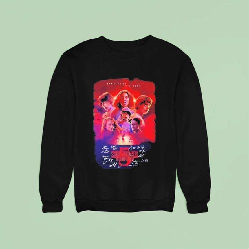 Stranger Things Season 5 Hawkins Is Falling The End It's Here Signatures Shirt Stranger Things Season 5 Hawkins Is Falling The End It's Here Signatures Shirt