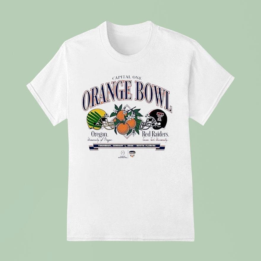 Texas Tech Red Raiders Vs Oregon Ducks 2026 Orange Bowl Helmet Shirt