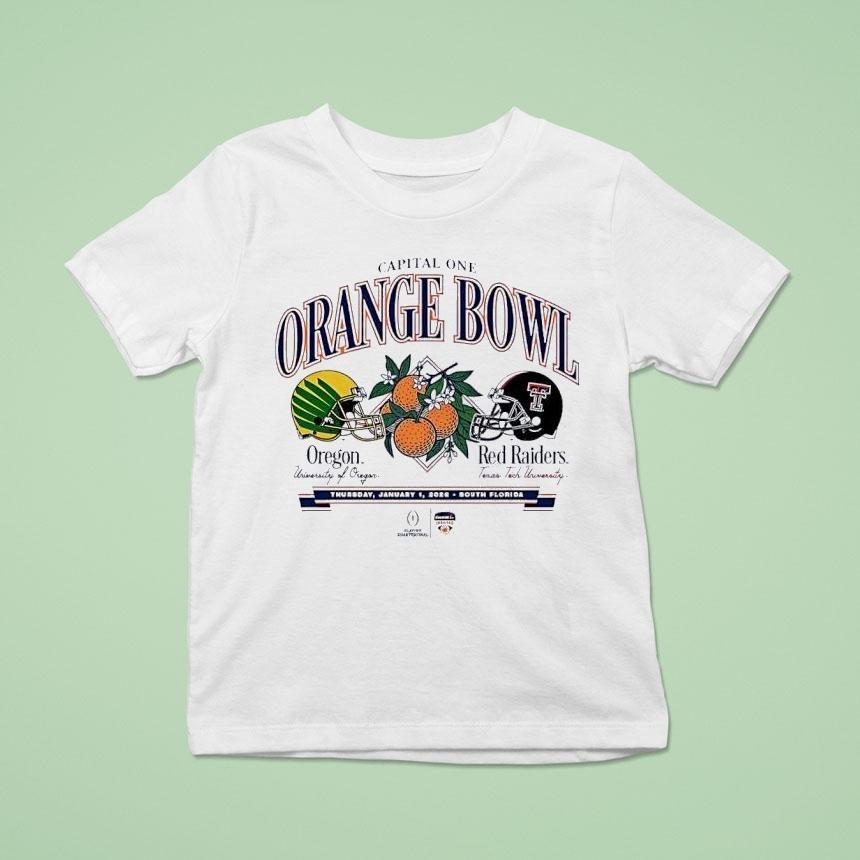 Texas Tech Red Raiders Vs Oregon Ducks 2026 Orange Bowl Helmet Shirt