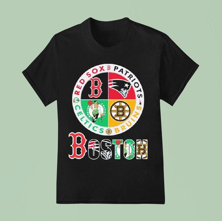 The Boston Sports Red Sox X New England Patriots X Celtics X Bruins Logo Shirt