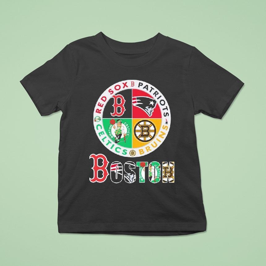 The Boston Sports Red Sox X New England Patriots X Celtics X Bruins Logo Shirt