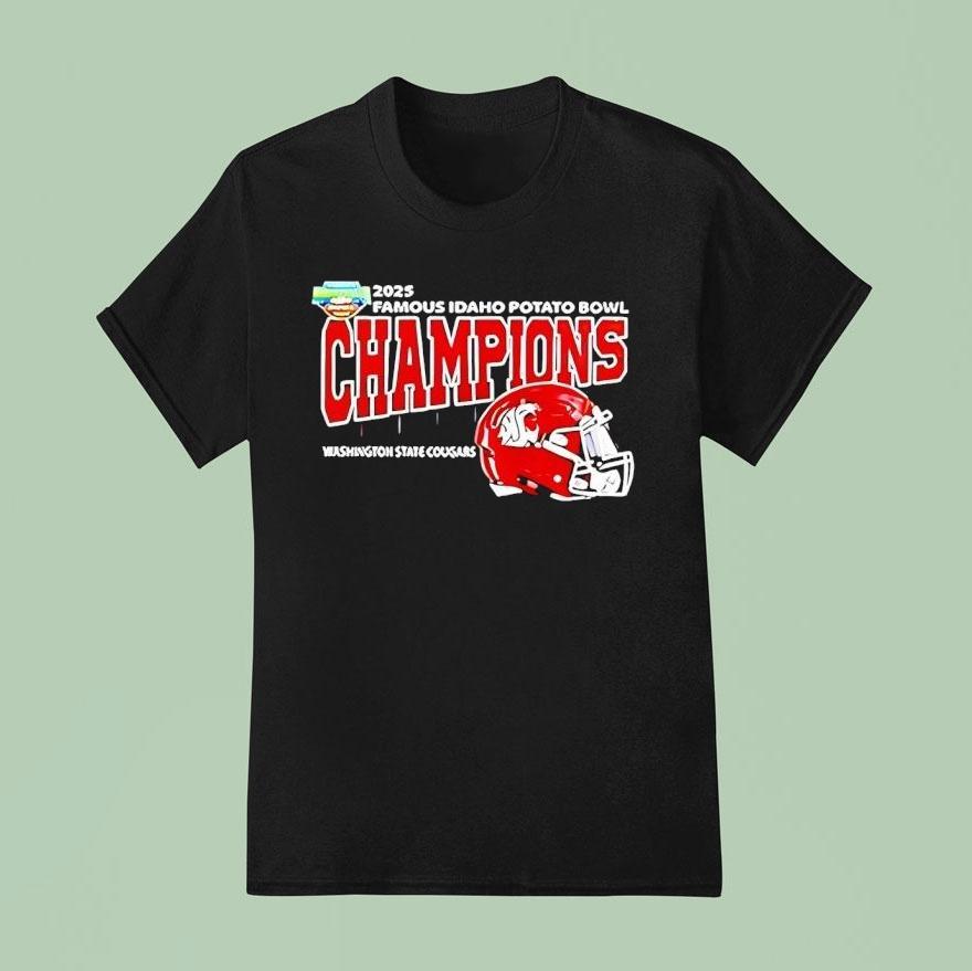 Washington State Cougars 2025 Famous Idaho Potato Bowl Champions Helmet Shirt
