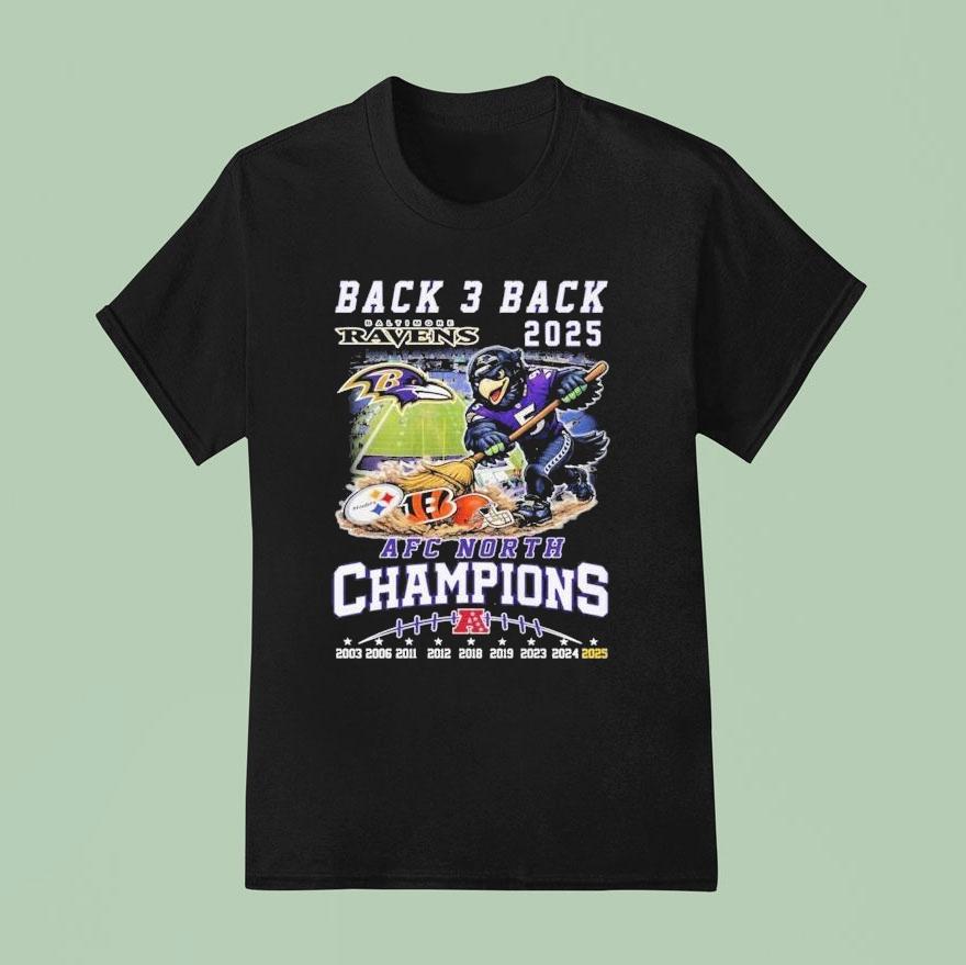 Baltimore Ravens Back 3 Back 2025 Afc North Champions Mascot Shirt