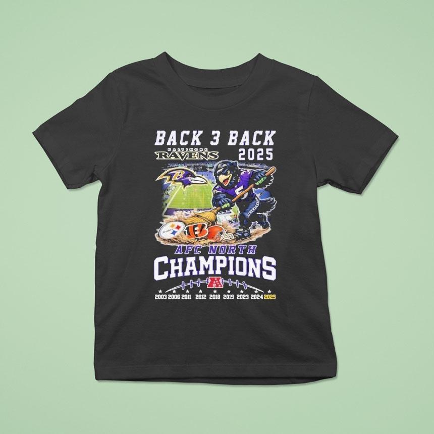 Baltimore Ravens Back 3 Back 2025 Afc North Champions Mascot Shirt