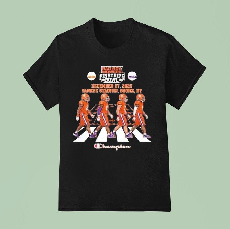 Clemson Tigers Bad Boy Mowers Pinstripe Bowl Champions Abbey Road Crosswalk Yankee Stadium Bronx New York December 27 2025 Champion Shirt