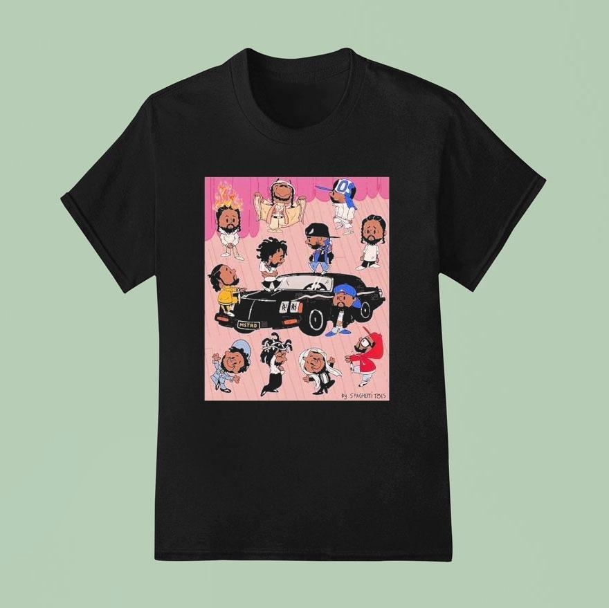 Kendrick Lamar Meets Charlie Brown The Peanuts Style Painting Of Dot’s Many Eras Spaghetti Toes Shirt