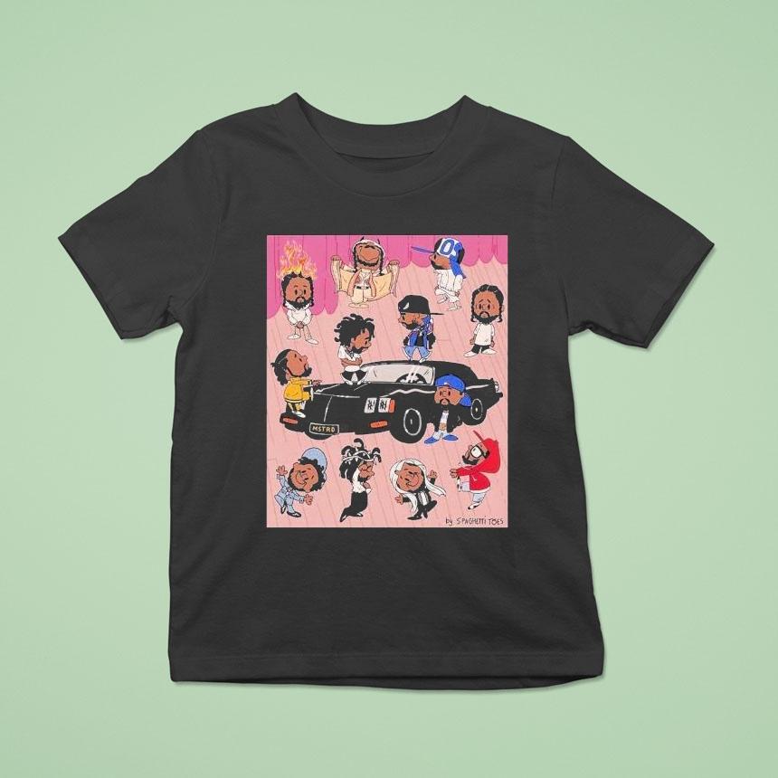 Kendrick Lamar Meets Charlie Brown The Peanuts Style Painting Of Dot’s Many Eras Spaghetti Toes Shirt