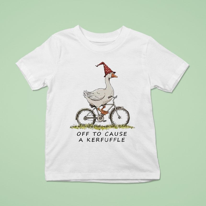 Off To Cause A Kerfuffle Goose Riding A Bicycle Shirt