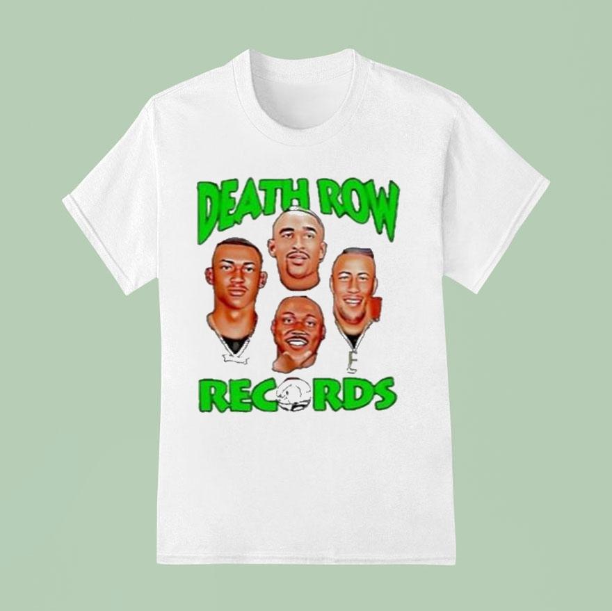 Philadelphia Eagles Philly X Death Row Records Aj Brown Jalen Hurts Devonta Smith And Saquon Barkley Heads Faces Shirt