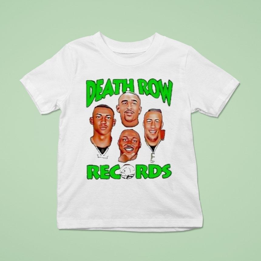 Philadelphia Eagles Philly X Death Row Records Aj Brown Jalen Hurts Devonta Smith And Saquon Barkley Heads Faces Shirt