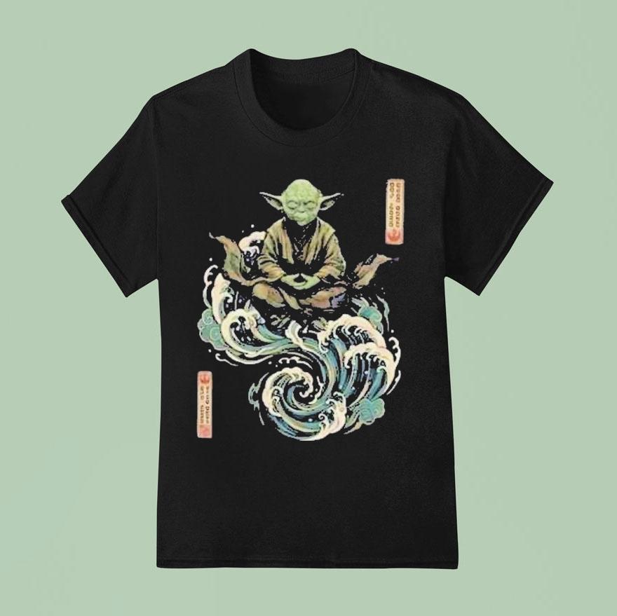 Star Wars Day 2026 May 4 Master Yoda Meditation Japanese Ukiyo-e Ocean Wave Shirt