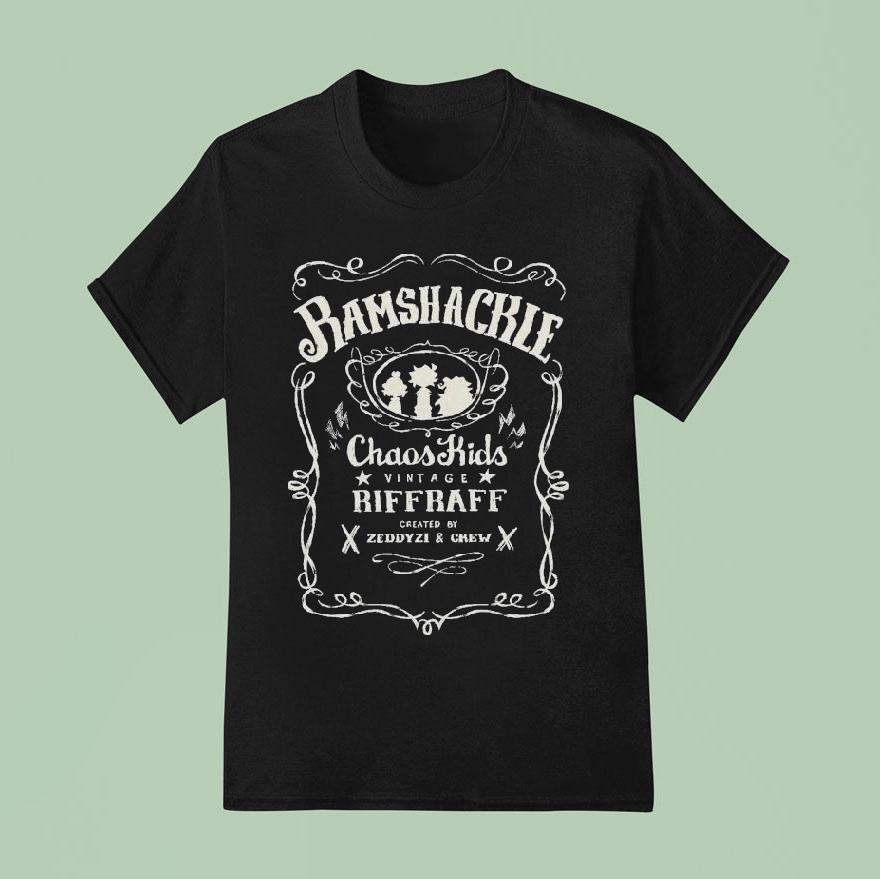 Zeddyzi Ramshackle Chaos Kids Riffraff Whiskey Logo Shirt