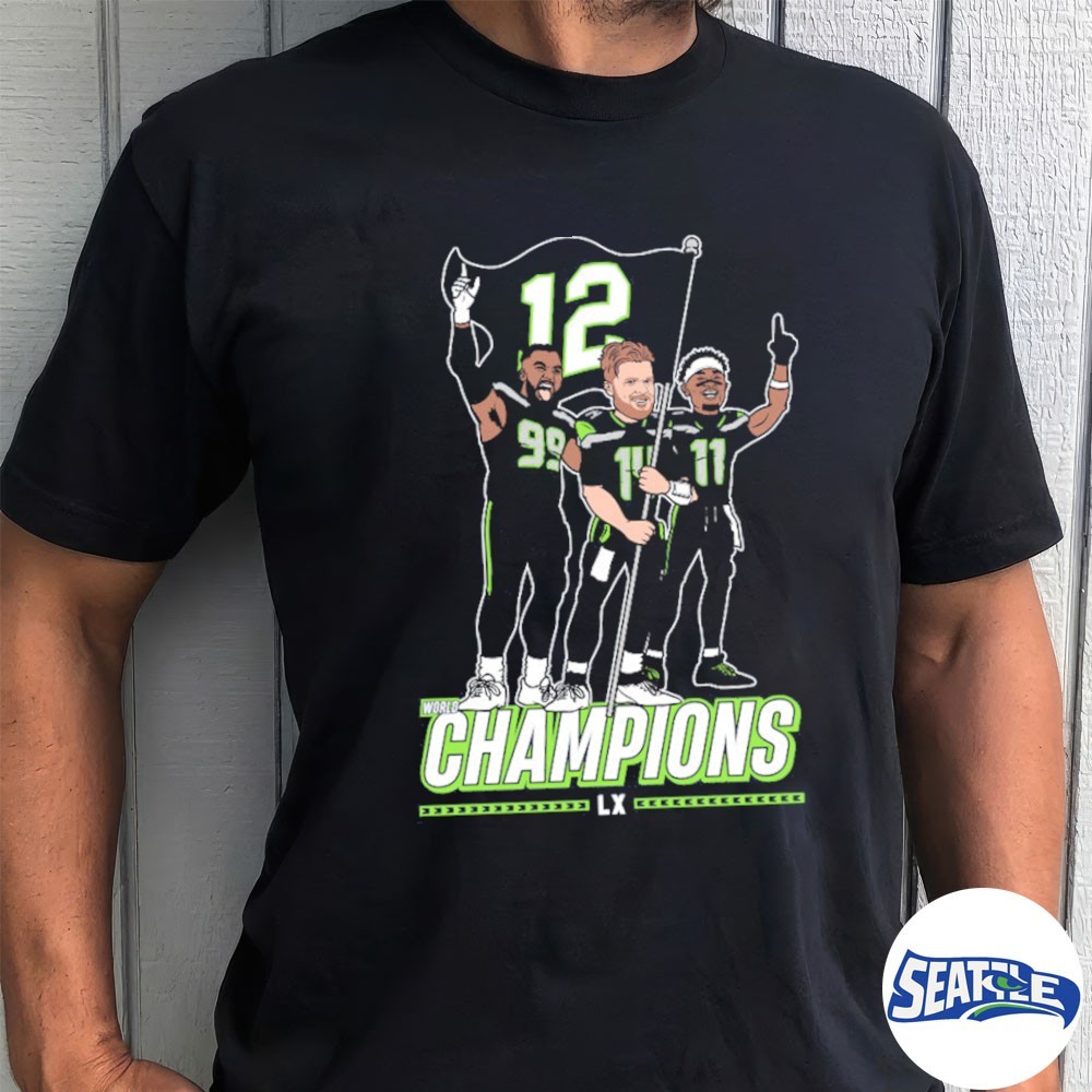 Flag Plant Sam Darnold, Jaxon Smith-Njigba, and Demarcus Lawrence Painting Seattle Seahawks 2025 NFL World Champions LX shirt