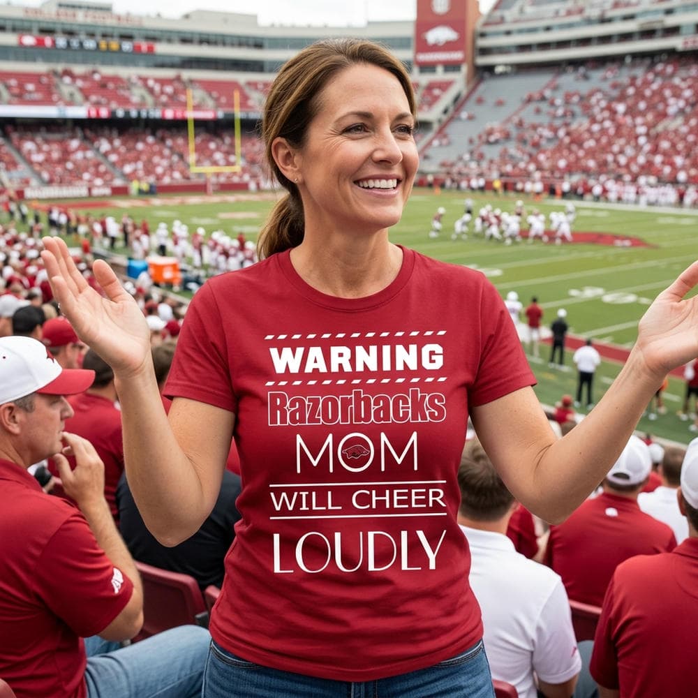 Warning Mom Will Cheer Loudly Arkansas Razorbacks T Shirts