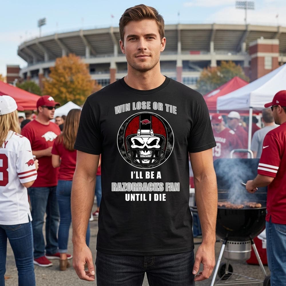 Win Lose Or Tie Until I Die I’ll Be A Fan Arkansas Razorbacks Cardinal T Shirts