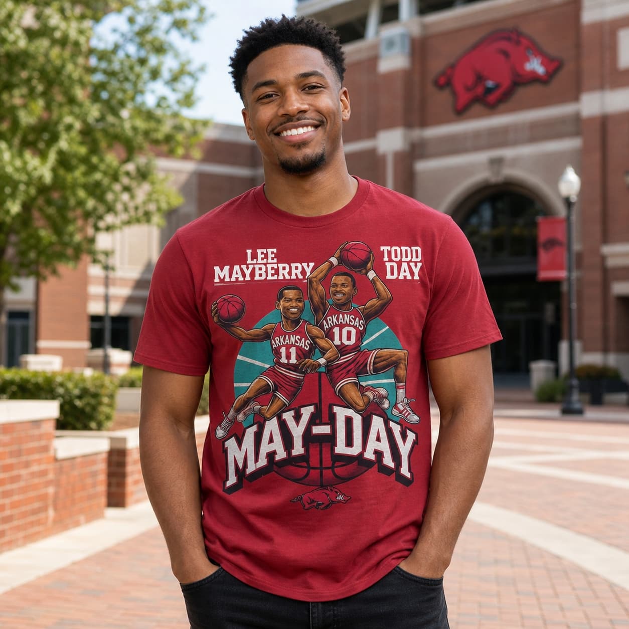 Arkansas Razorbacks Lee Mayberry Todd Day May-Day Exclusive Retro March Madness Basketball Shirt