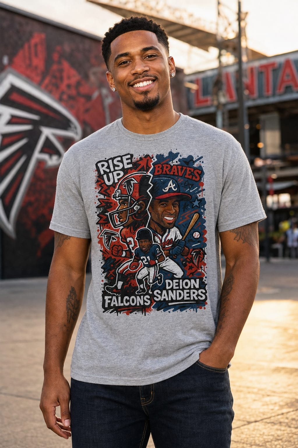 Atlanta Braves Falcons Deion Sanders Exclusive Caricature Football Baseball Artwork Shirt