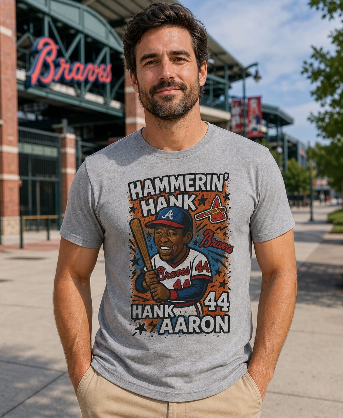 Atlanta Braves Hammerinâ€™ Hank Aaron Exclusive Retro Baseball Graffiti Artwork T-Shirt