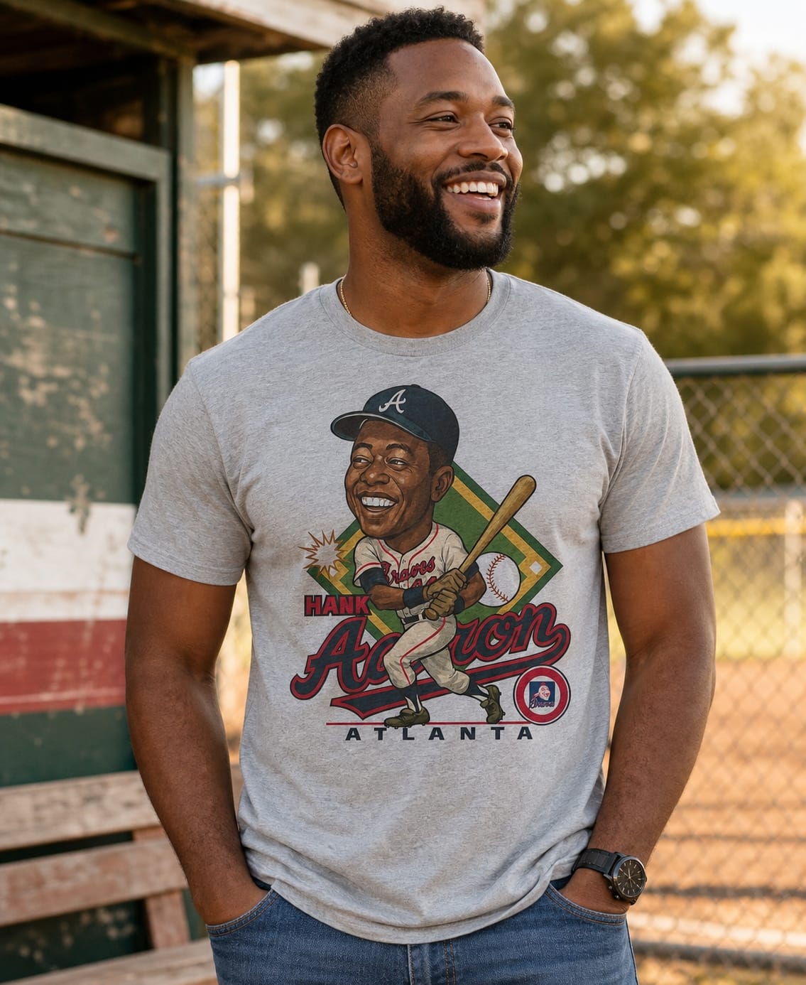 Atlanta Braves Hank Aaron Exclusive Retro Baseball 1966 Artwork T-Shirt